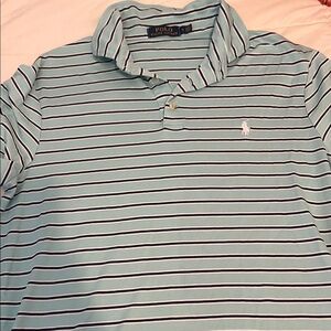 Polo by Ralph Lauren Men's Polo Shirt - Light Blue and Black Stripes